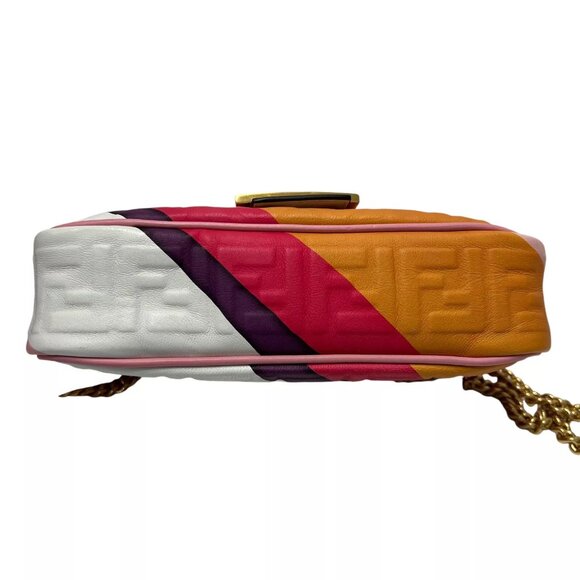 $3100 FENDI 2021 Multi Embossed FF Baguette Chain Crossbody Medium Leather Bag - Picture 14 of 15